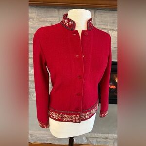 Talbots Wool Red Embroidered Women's Blazer